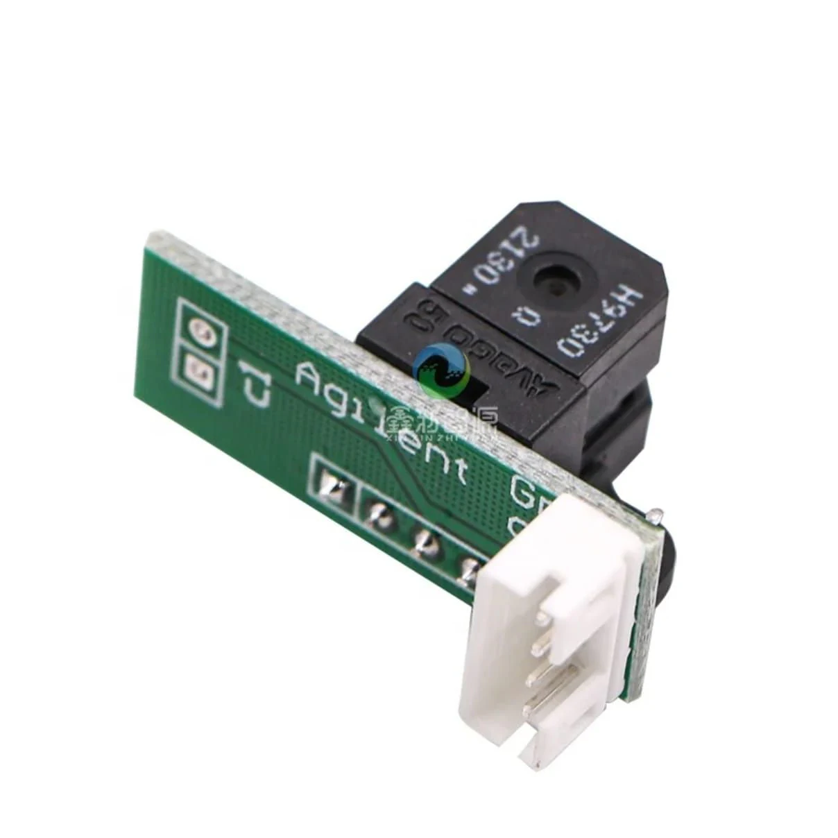 H9730-marked linear encoder sensor on a green printer adapter board